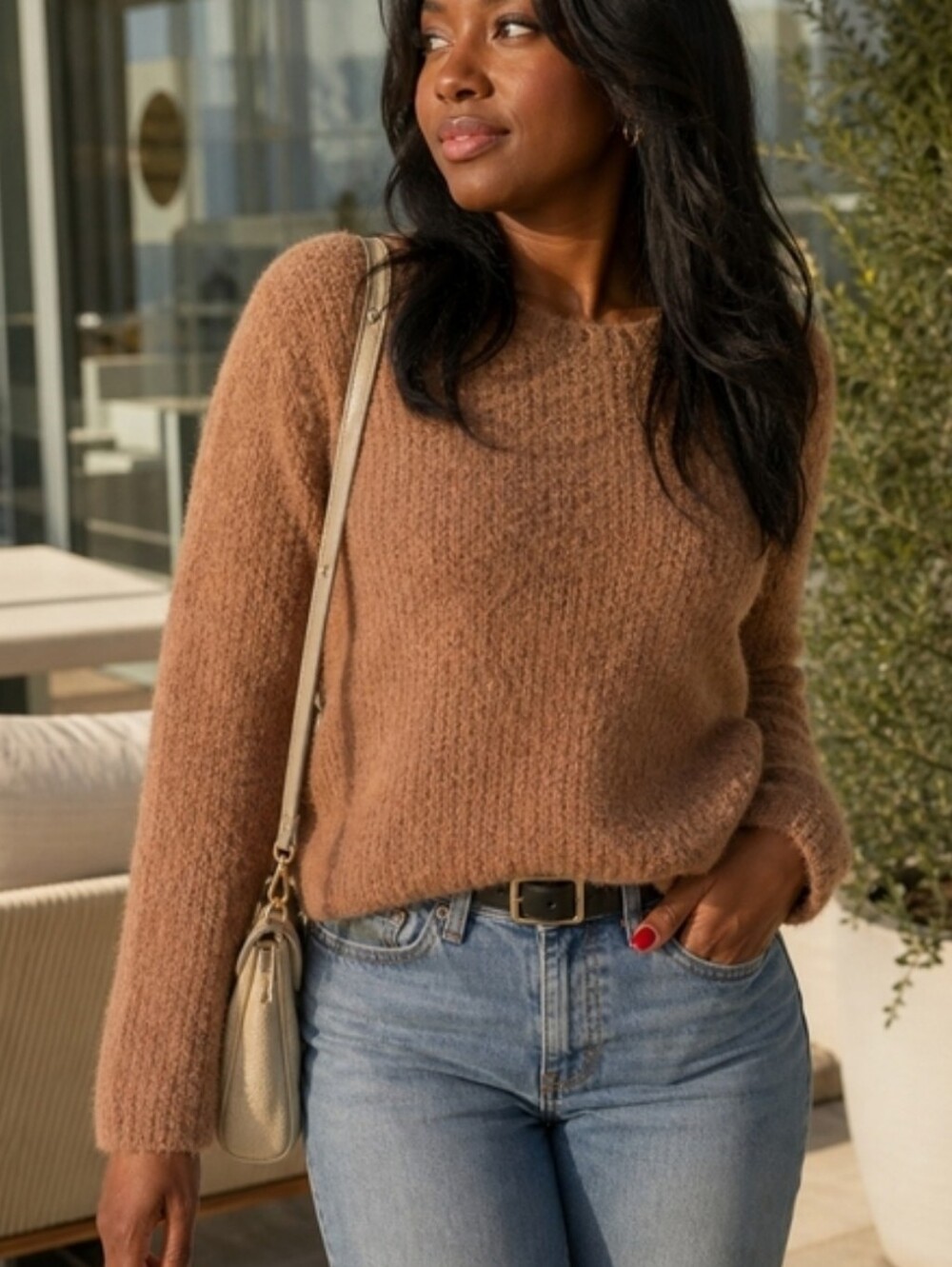 Aerie Cozy Fuzzy Tan Women's Sweater